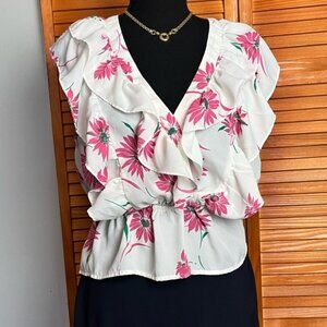Wayf Sleeveless White Floral Blouse